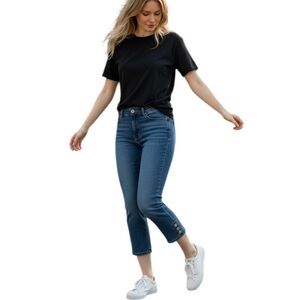 Soft Surroundings Pullon Blue Crop Stretch Jegging Jeans Three Button Detail PXS